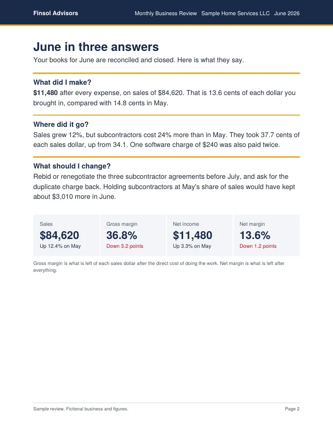 Page from the sample monthly review